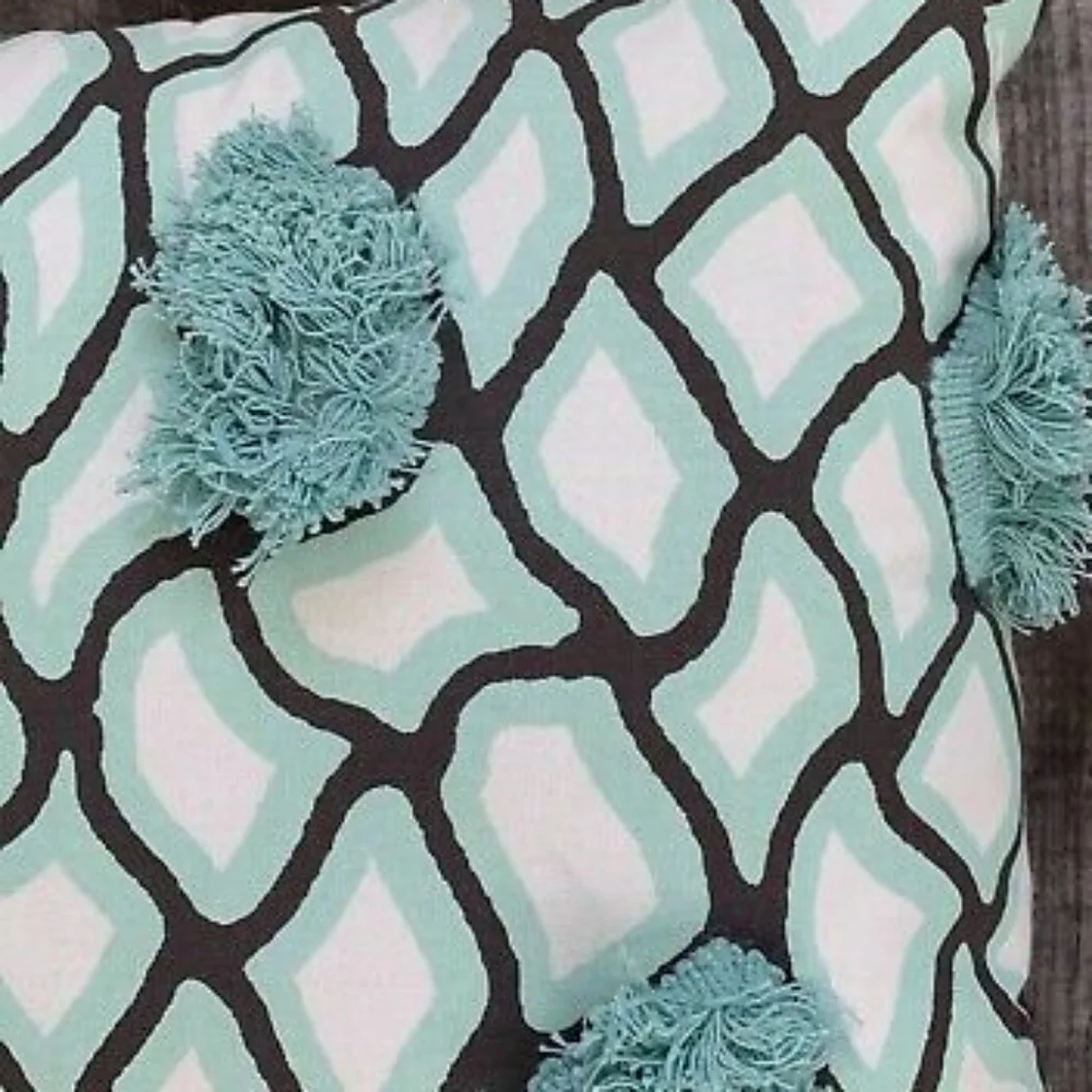 Pier 1 Modern Geometric Teal, Brown Pillow w/Fringe NWT